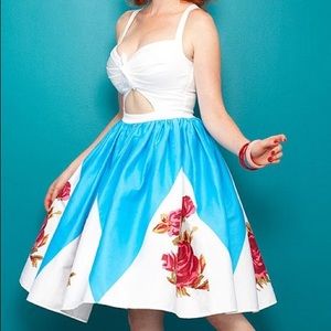 Pinup Couture Renee Dress in Rose border print